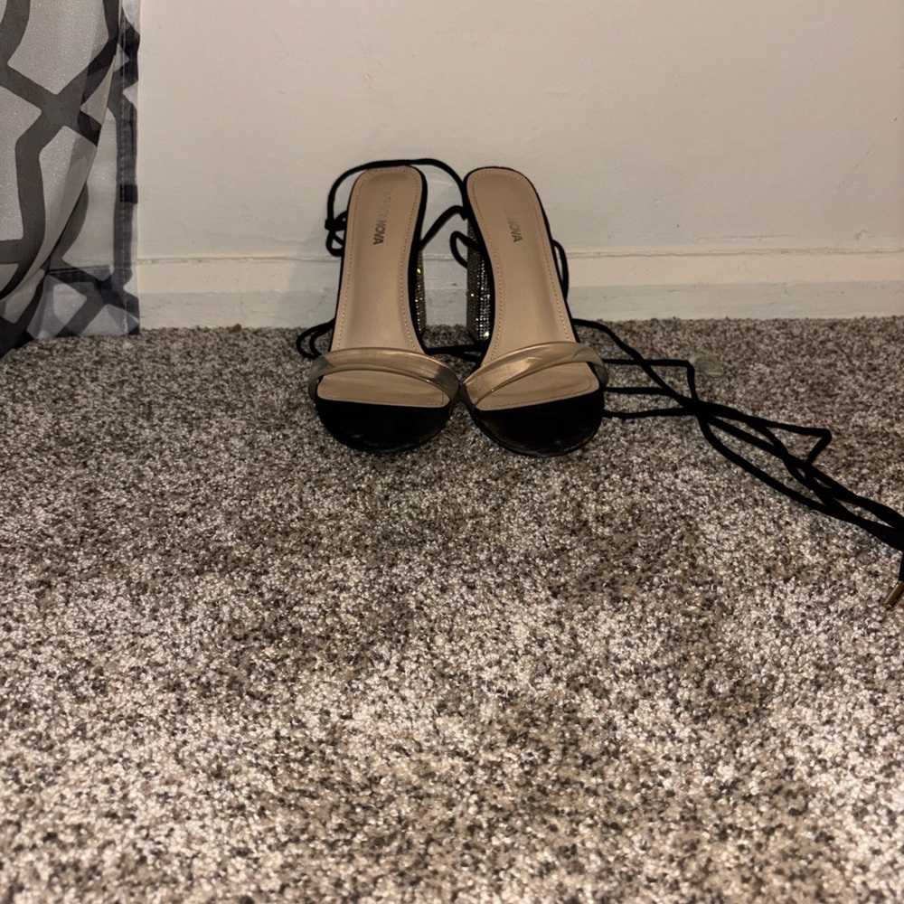 Fashion Nova Black and Beige Heels